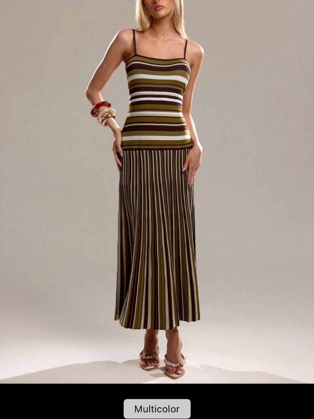 NEVER WORN - Striped Knit Maxi Skirt - Olive Multicolor